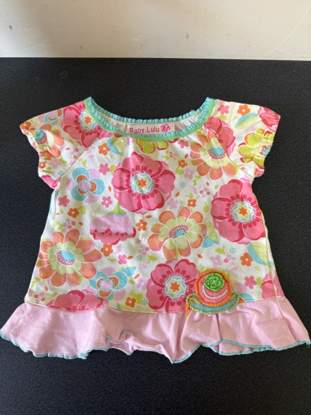 Baby Lulu Pink Floral Ruffle Sleeve Tee y2k